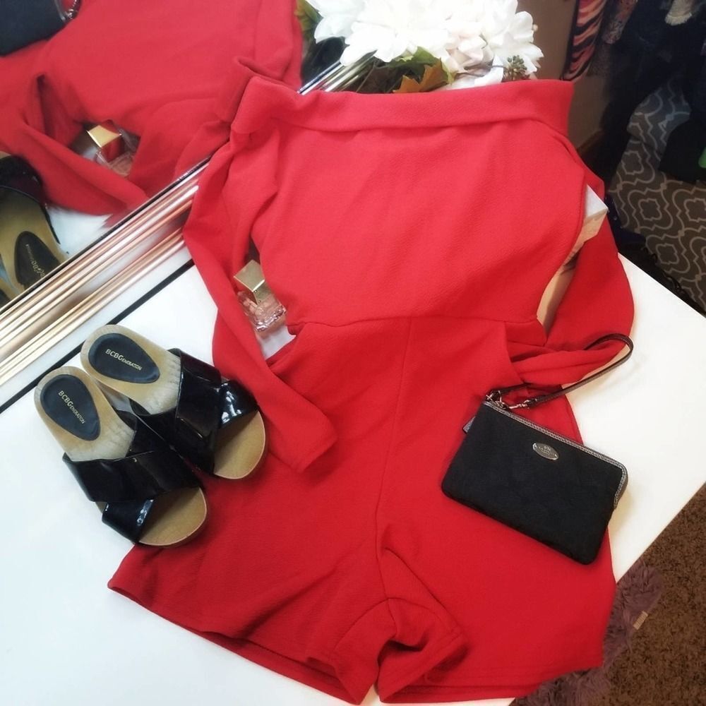 Boohoo Boutique Petite Red Tanya Long Sleeve Romper